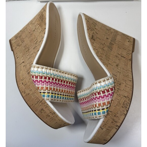 Veronica Beard Dali Raffia Wedge Sandals In Snow Multi Sz 11 - Picture 4 of 9